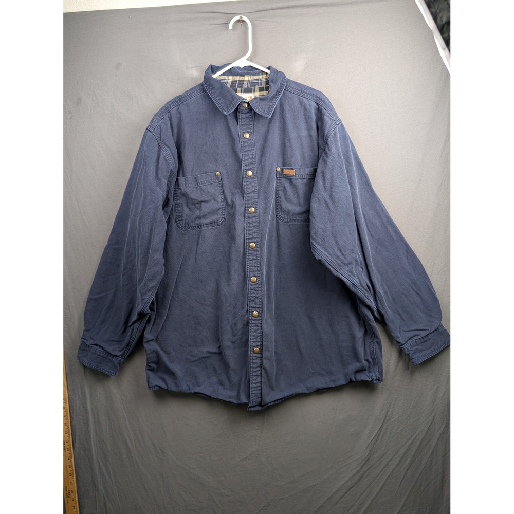 Carhartt Men's Flannel‎ Lined Canvas Shirt Jacket Navy Blue NVY Workwear 2XL